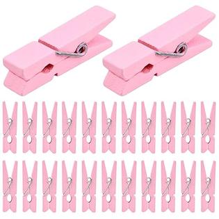 Jdesun 50pcs Pink Wooden Small Clothespins Photo Clips Wood Paper Peg Pin Craft  Clips for Wall