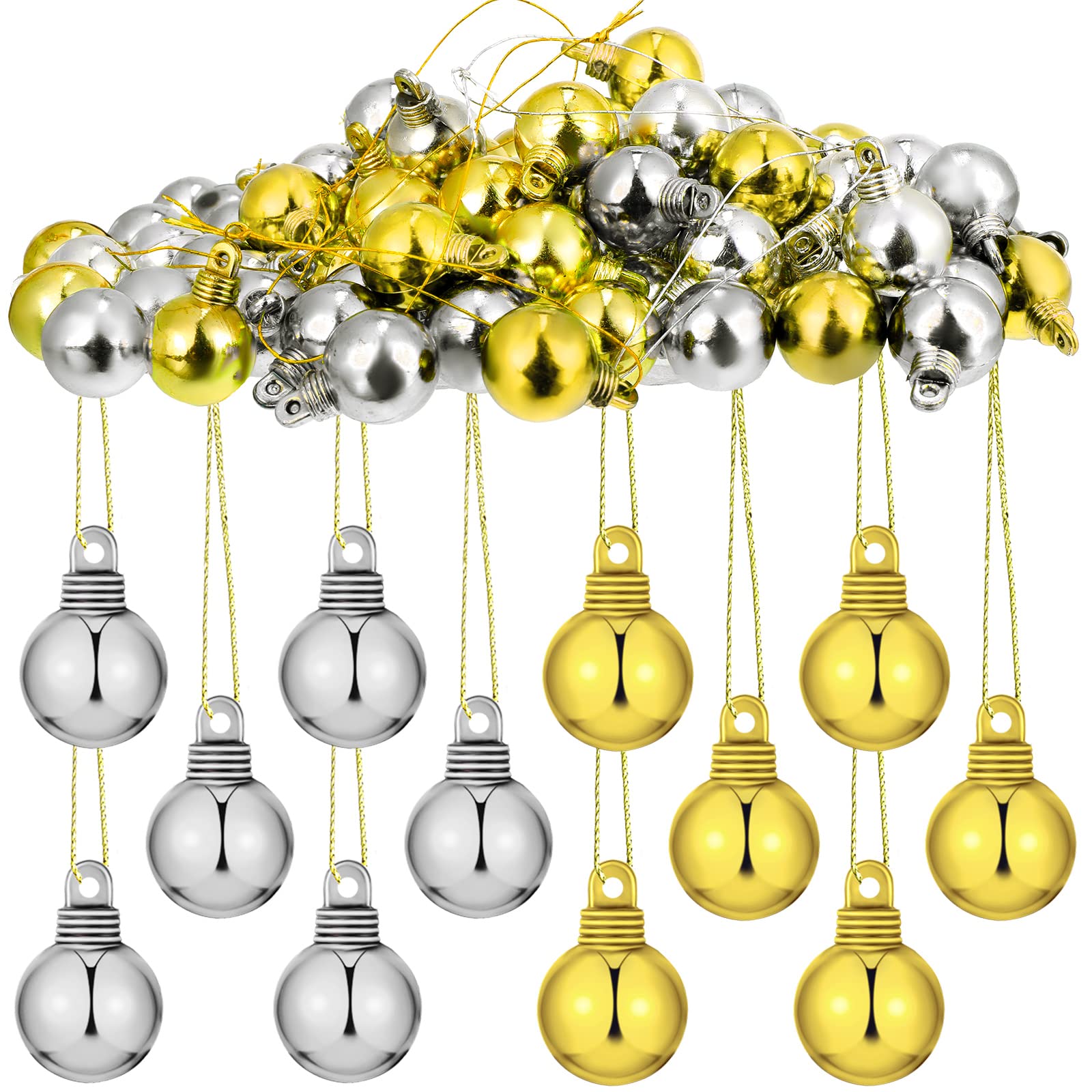 BOAO 96 Pieces Christmas Balls Xmas Tree Ornaments Balls Exquisite Colorful Ball Decoration Pendant for Holiday Party Decor (Gold, Si