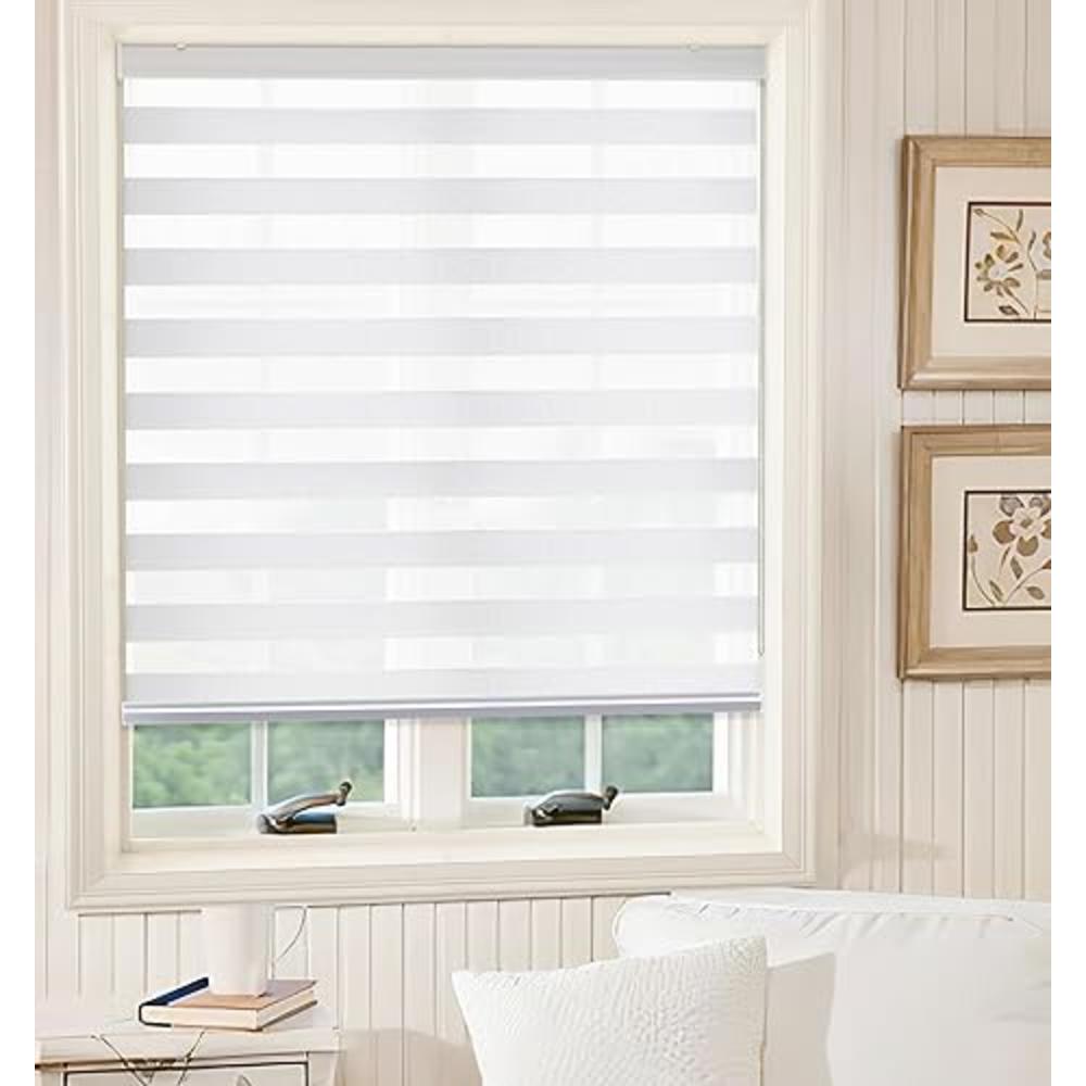 SHECUTE Zebra Blinds for Windows, 34 x 72 Inches White Zebra Roller Shades, Light Filtering Room Darkening 50% Blackout Window T
