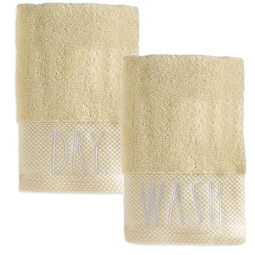 Rae Dunn Hand Towels, Embroidered Decorative Hand Towel for Kitchen and Bathroom, 100% Cotton, Highly Absorbent, Two Pack, 16x28