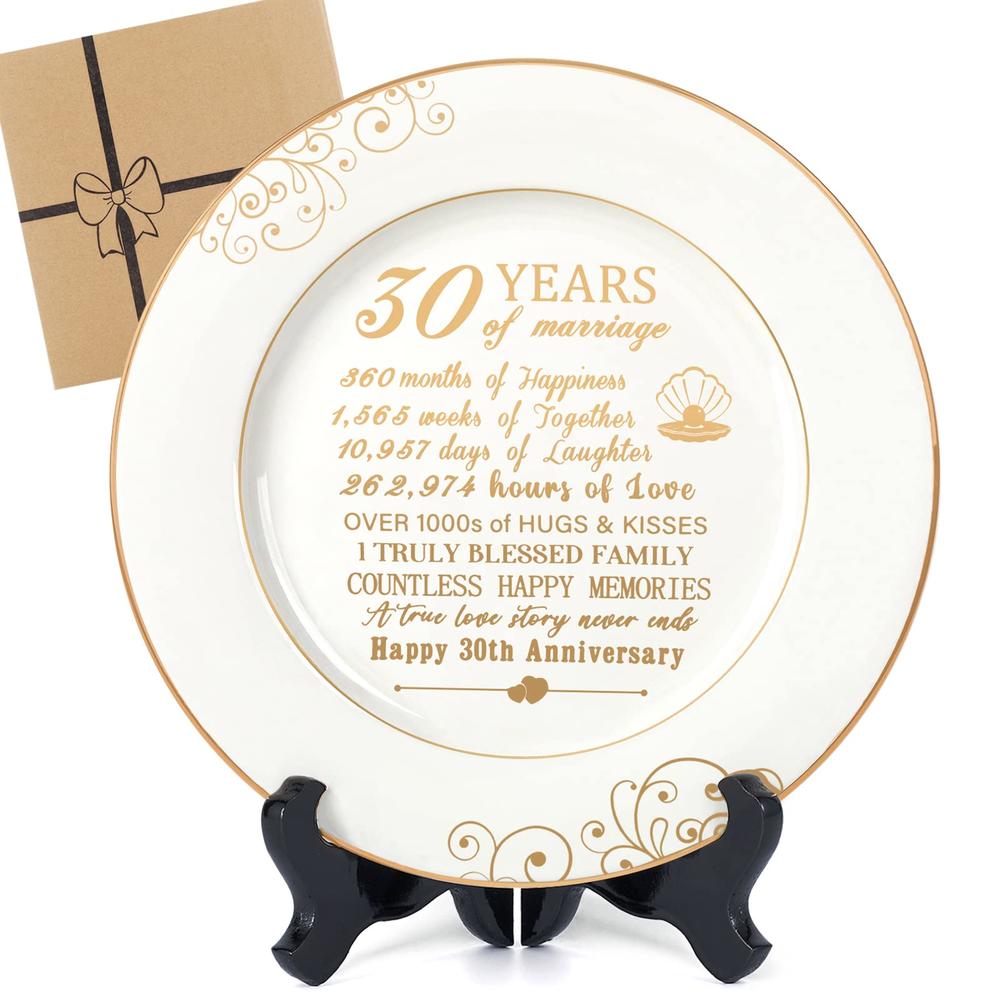 Urllinz 30th Anniversary Wedding Gifts for Wife-30th Anniversaty Plate with 24k Gold Foil,30 Year Aniversary Wedding Gifts Decor