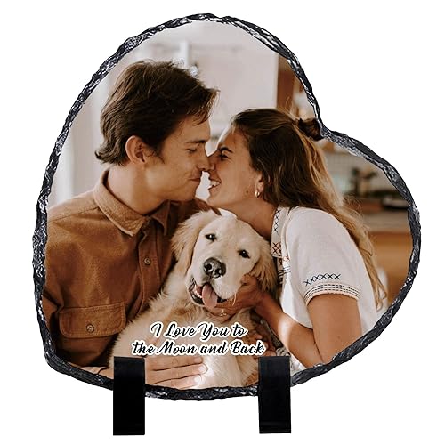 ALBK Custom Rock Slate Photo Frame - Personalized Picture Stone Plaque with Text - Gifts Christmas Xmas Thanksgiving Valentine's