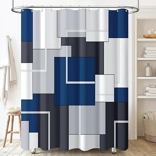 Bttn 96 Inch Extra Long Shower Curtain 72x96 Geometric Waterproof Fabric Set With Plastic