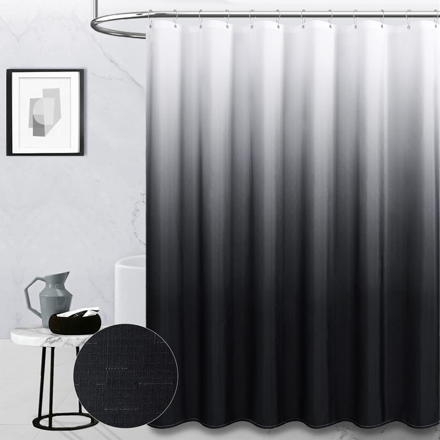 Bttn Extra Long Shower Curtain 72 X 96 Inch Ombre Linen Textured Heavy Duty Fabric Set With Plastic Hooks