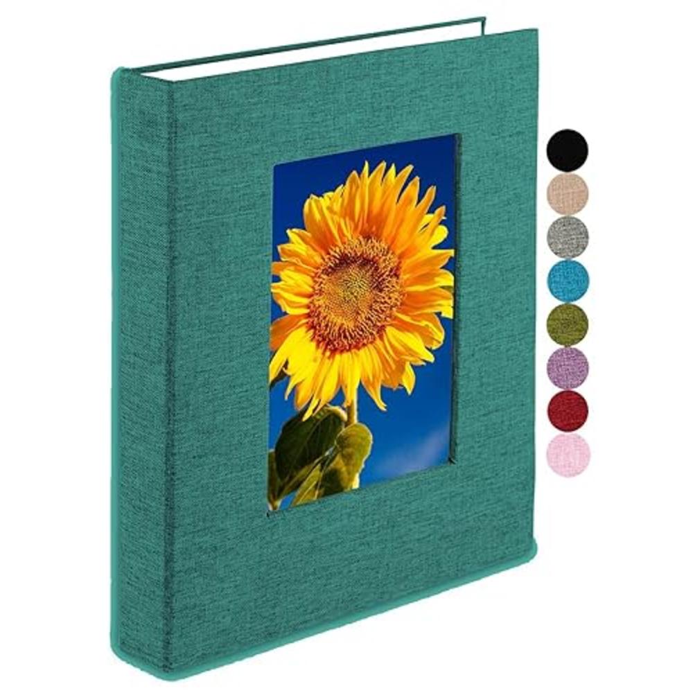 GPIRAL Photo Album 8x10 - 64 Photos for 8x10 Photo Album, Clear Pages, Linen Cover with Front Window, Photo Album for 8x10 Photos, Dark