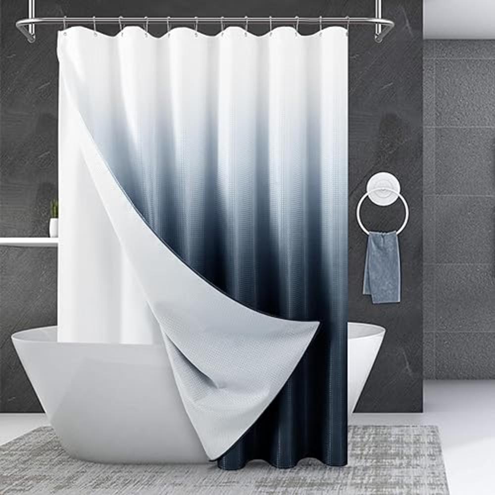 SPWIY Navy Blue Shower Curtain with Liner Set Ombre Navy Blue and White Waffle Fabric Elegant Modern Heavy Duty Double Layers Hotel St