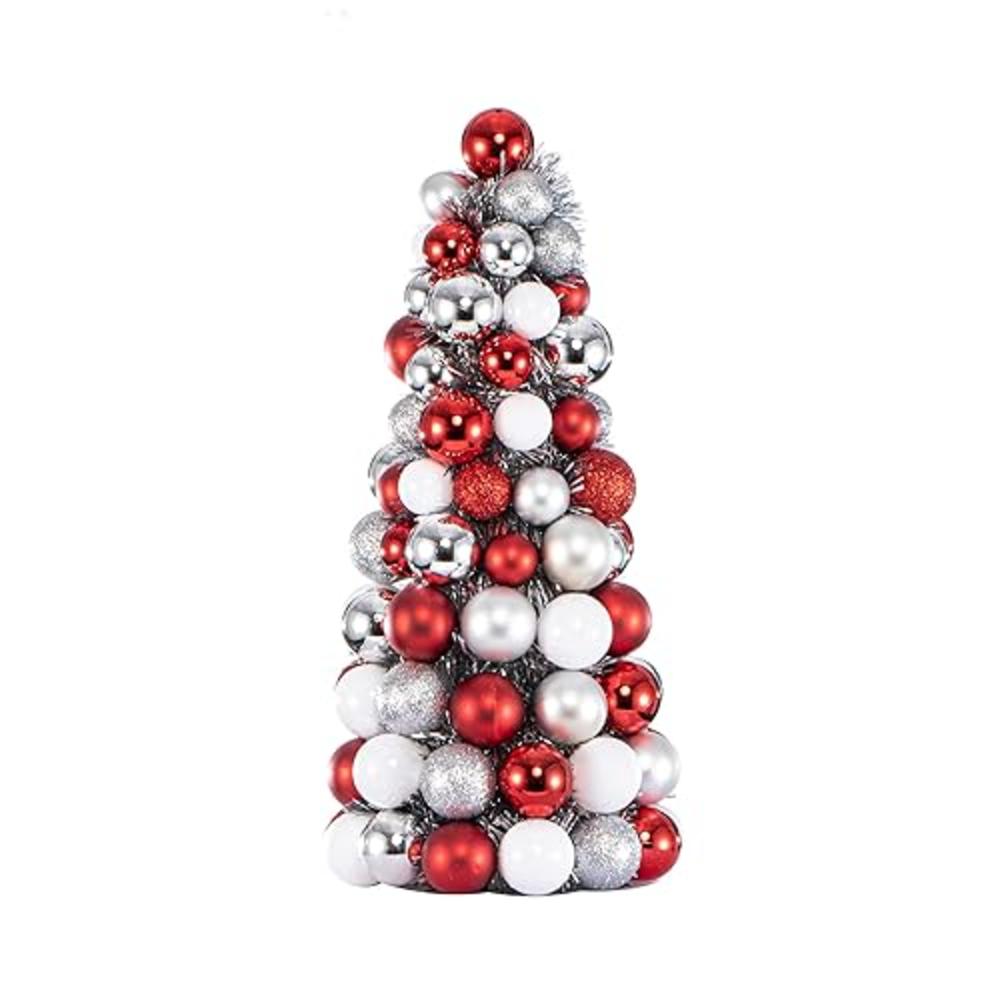 Costyleen 16 Inch Christmas Ball Tree Fireplace Decoration Mini Tabletop Christmas Tree Home Party Centerpiece Decorative Ball O