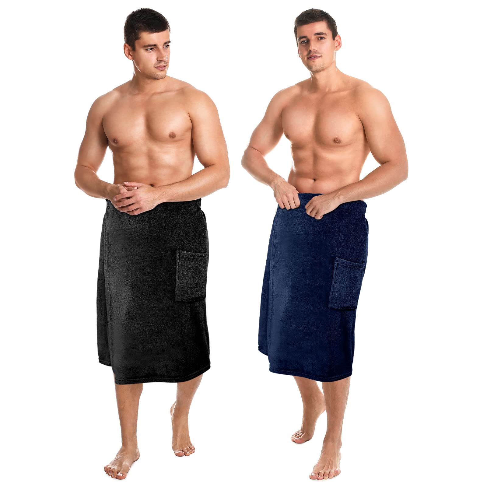 Tudomro 2 Pieces Men's Body Wrap Towel Adjustable Sauna Towels Spa Wrap with Pocket After Shower Wrap Terry Bath Towels Bath Wra