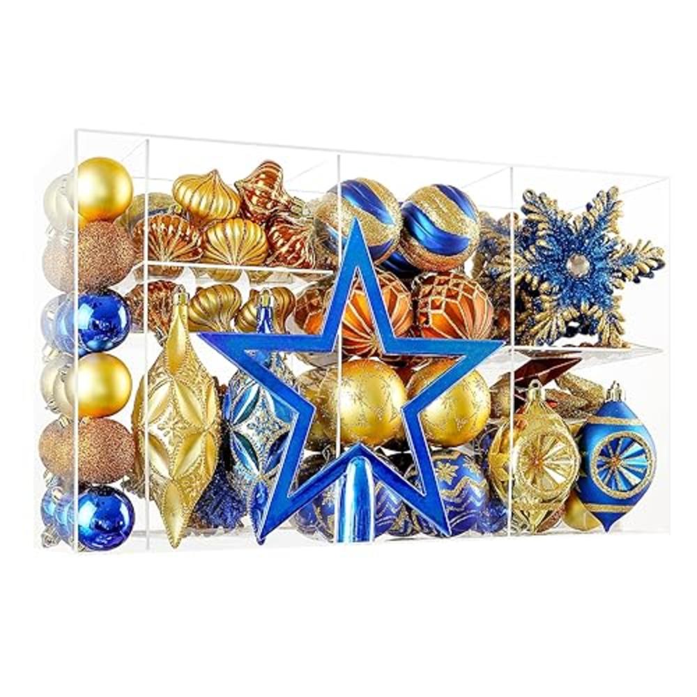 WBHome 105ct Assorted Christmas Ball Ornaments Set - Navy Blue, Gold and Brown, Shatterproof Ornaments for Christmas Tree Decora