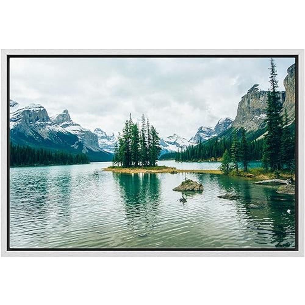 wall26 Framed Canvas Print Wall Art Winter Pine Tree Forest Mountain Lake Nature Wilderness Photography Realism Earth Scenery Ru