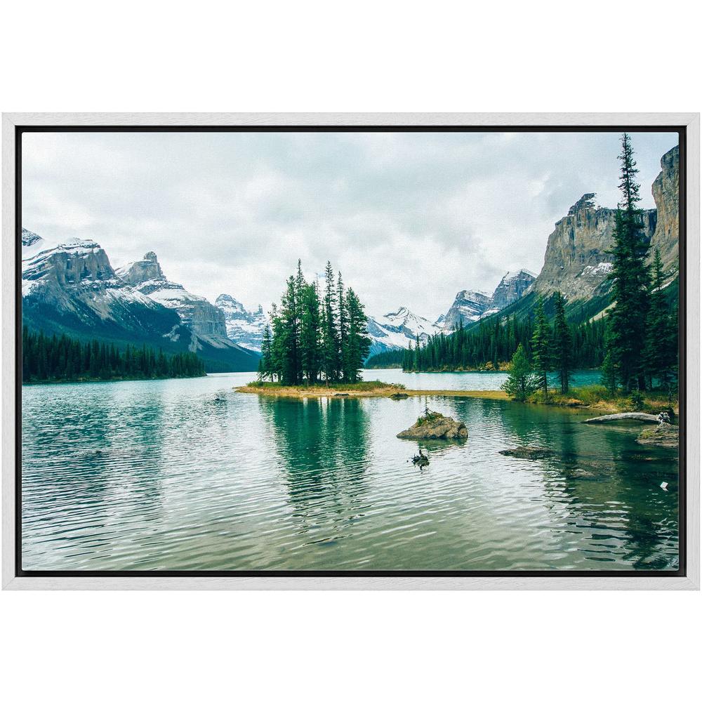 wall26 Framed Canvas Print Wall Art Winter Pine Tree Forest Mountain Lake Nature Wilderness Photography Realism Earth Scenery Ru
