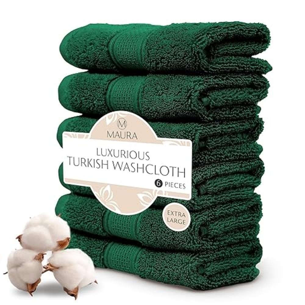 Maura 6-Pack Premium Turkish Washcloth Set - Ultimate Luxury with Soft, Thick, Super Absorbent, and Oversized Cotton Face Towels