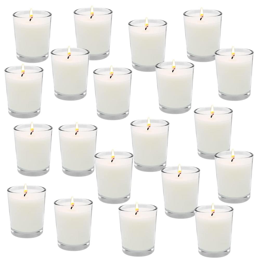 Coco-Life Clear Glass Filled Unscented White Votive Candles Small Soy Wax Candles for Aromatherapy Spa Weddings Holidays Party Mother's Da