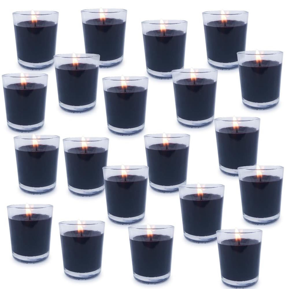 Coco-Life Unscented Black Glass Filled Votive Candles Small Soy Wax Candles for Aromatherapy Spa Weddings Holidays Party Halloween, 20 Pac
