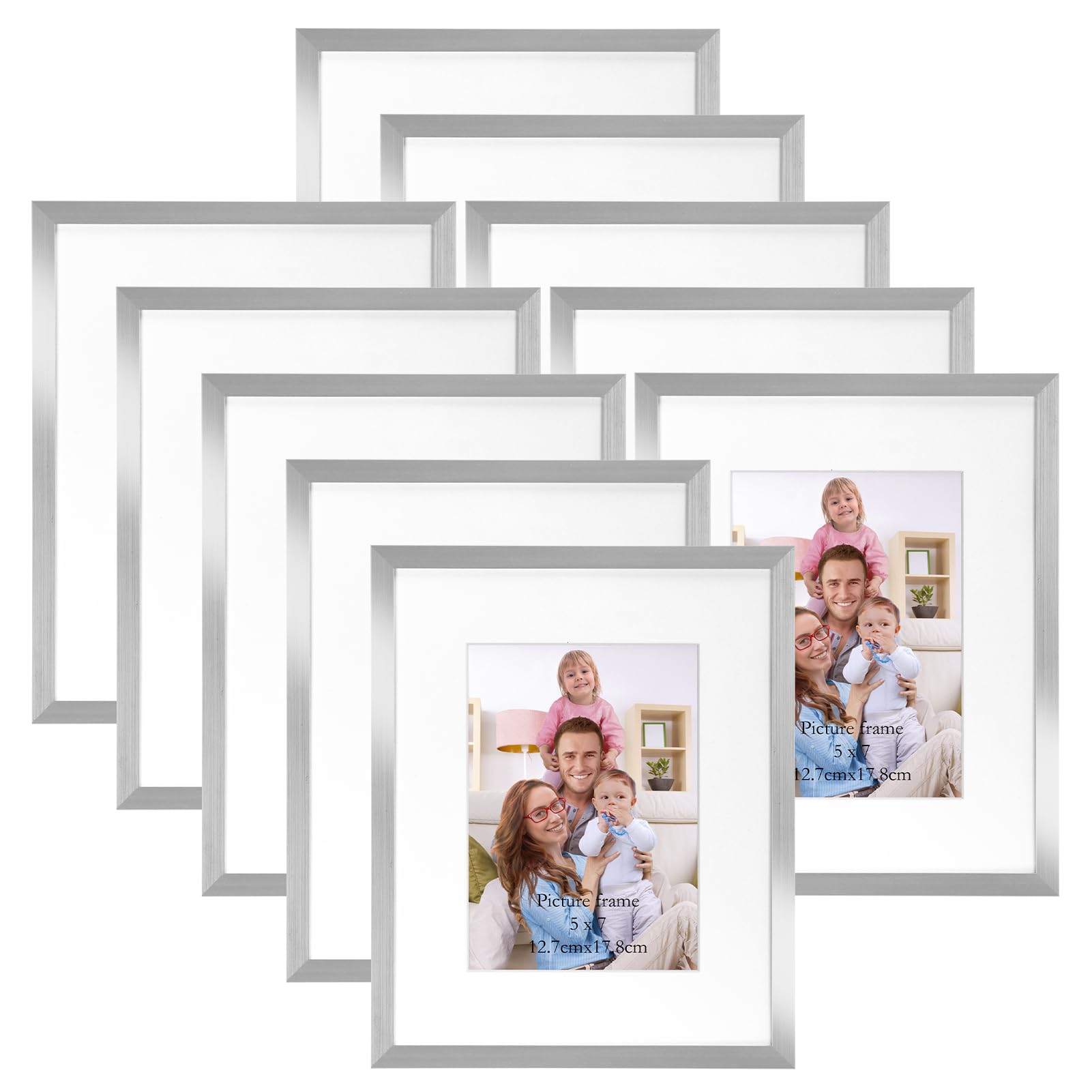 Giftgarden Silver 8x10 Picture Frame Set of 10, Matted to 5x7 Picture with  Mat or 8 x 10 Photo without Mat, Multi Silver Frames