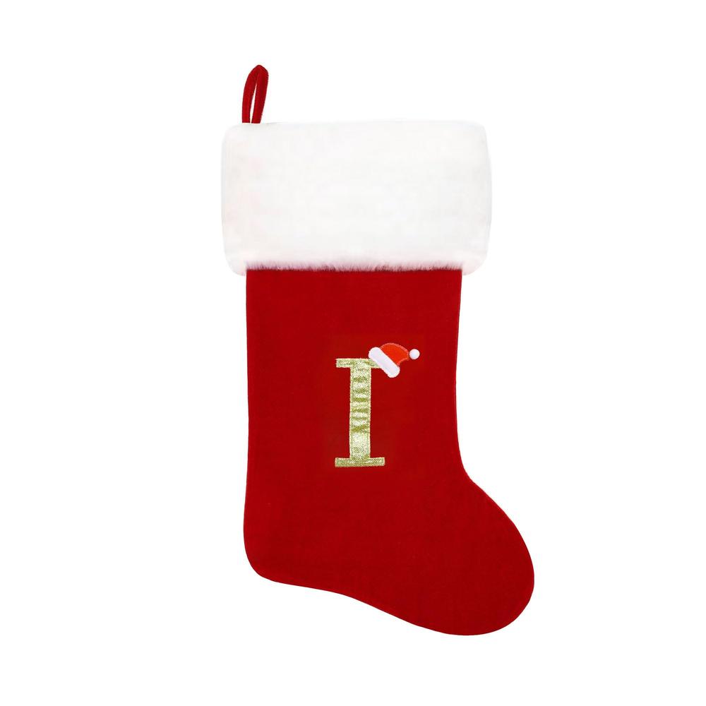 Eoocan 20 Inches Monogram Christmas Stockings Red Velvet with White Super Soft Plush Cuff Embroidered Xmas Stockings Classic Per