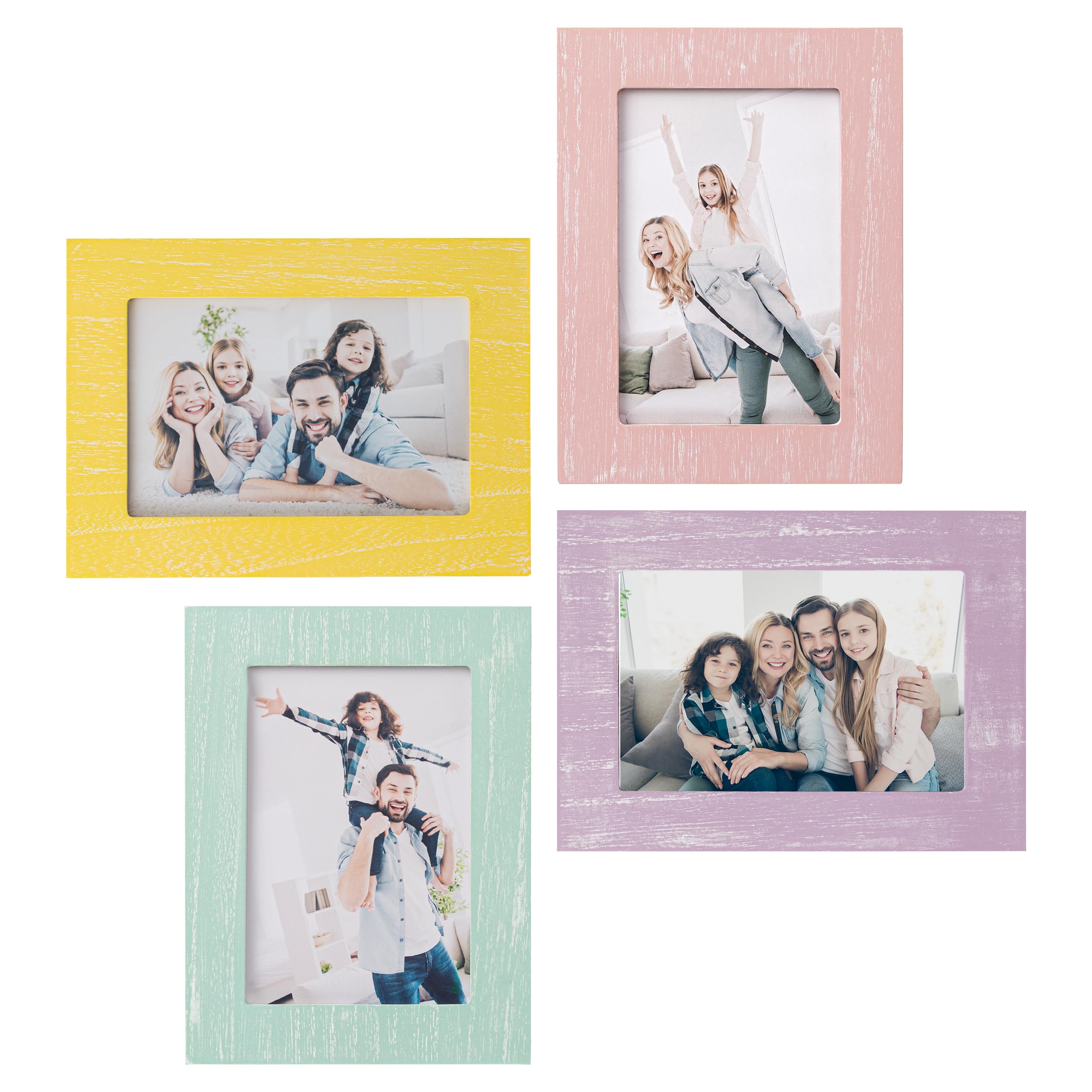 eletecpro 4x6 Picture Frame Set of 4 with HD Glass, Rustic Frame with Wood Pattern Designs, Table Top & Wall Mount Colorful Phot