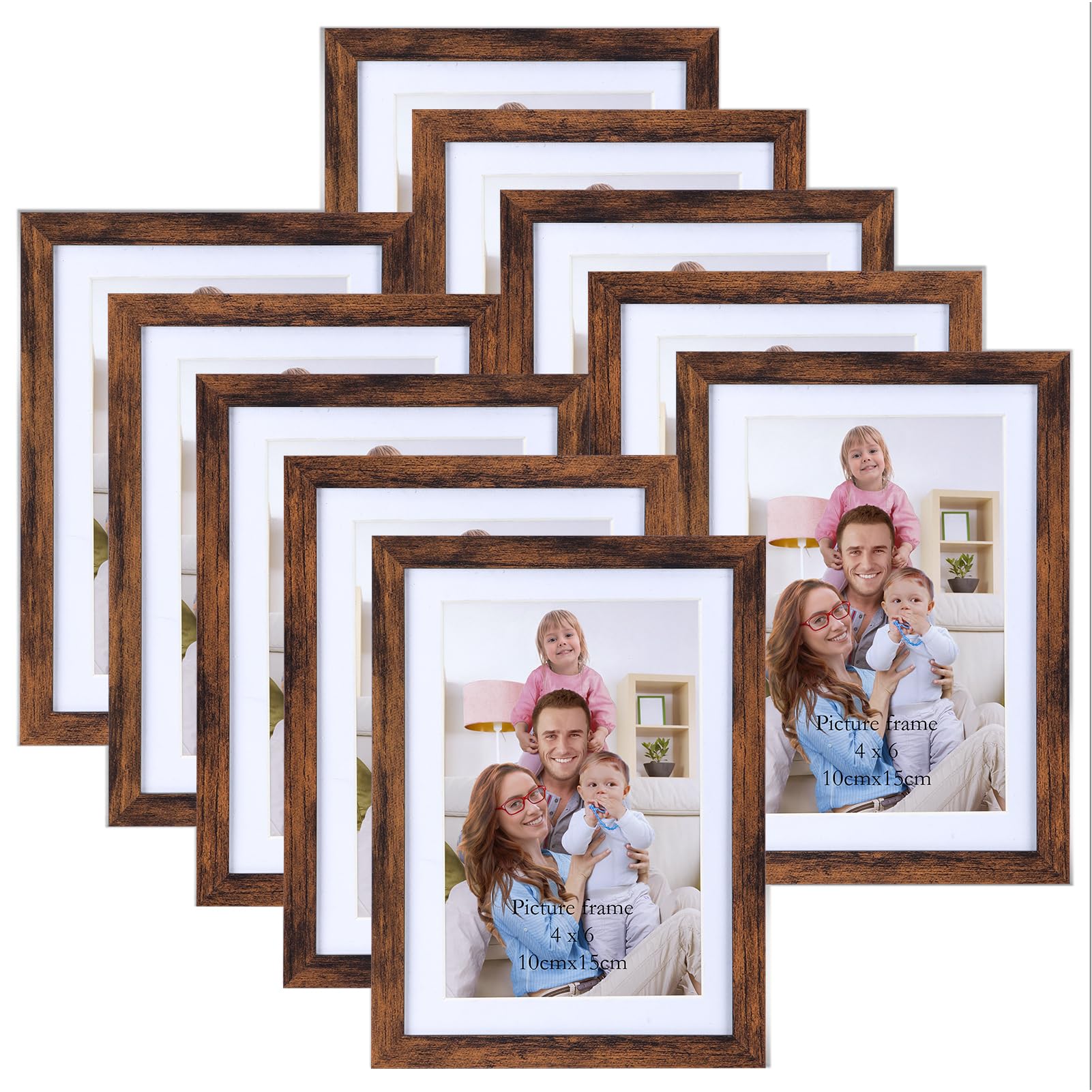 Giftgarden 5x7 Picture Frame Brown Set of 10, Matted to Display 4x6 Photos  with Mat or 7x5 Picture without Mat, Rustic Walnut Fr