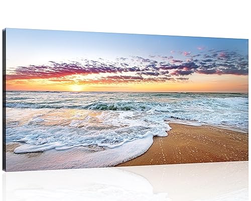 TutuBeer 1 Panels Beach Home Beach Decor for Home Beach Decorations White Beach Sunrise with Deep Blue Sky Beach Pictures of the