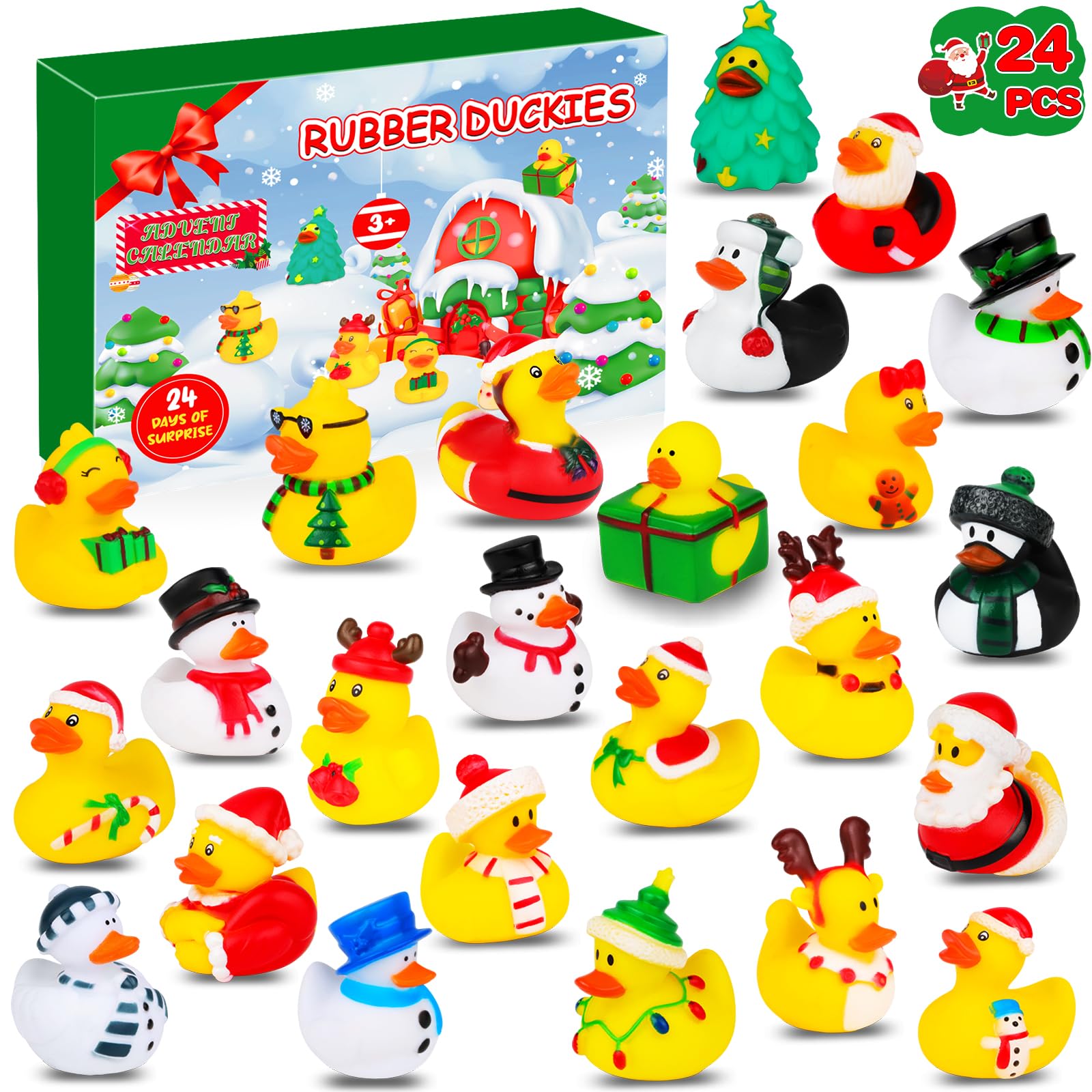 Hamsoo Advent Calendar 2023 Christmas Ducks - 24 Days Christmas Countdown with 24 Santa Xmas Rubber Ducks Bath Toys, Christmas Gifts Pa