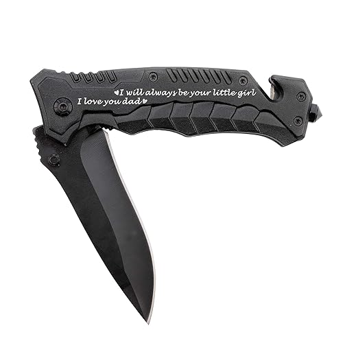 Corfara Engraved Black Pocket Knife for Dad with Window Glass Breaker, Seatbelt Cutter, Gifts for Dad from Daughter, Dad Gifts f