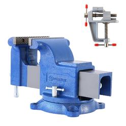 COGNATIVE 6" Heavy-Duty Bench Vise Ductile Iron Bench Vise 6 Inch 360° Swivel Bench Vise with Anvil Blue, Include Mini Bench Vic