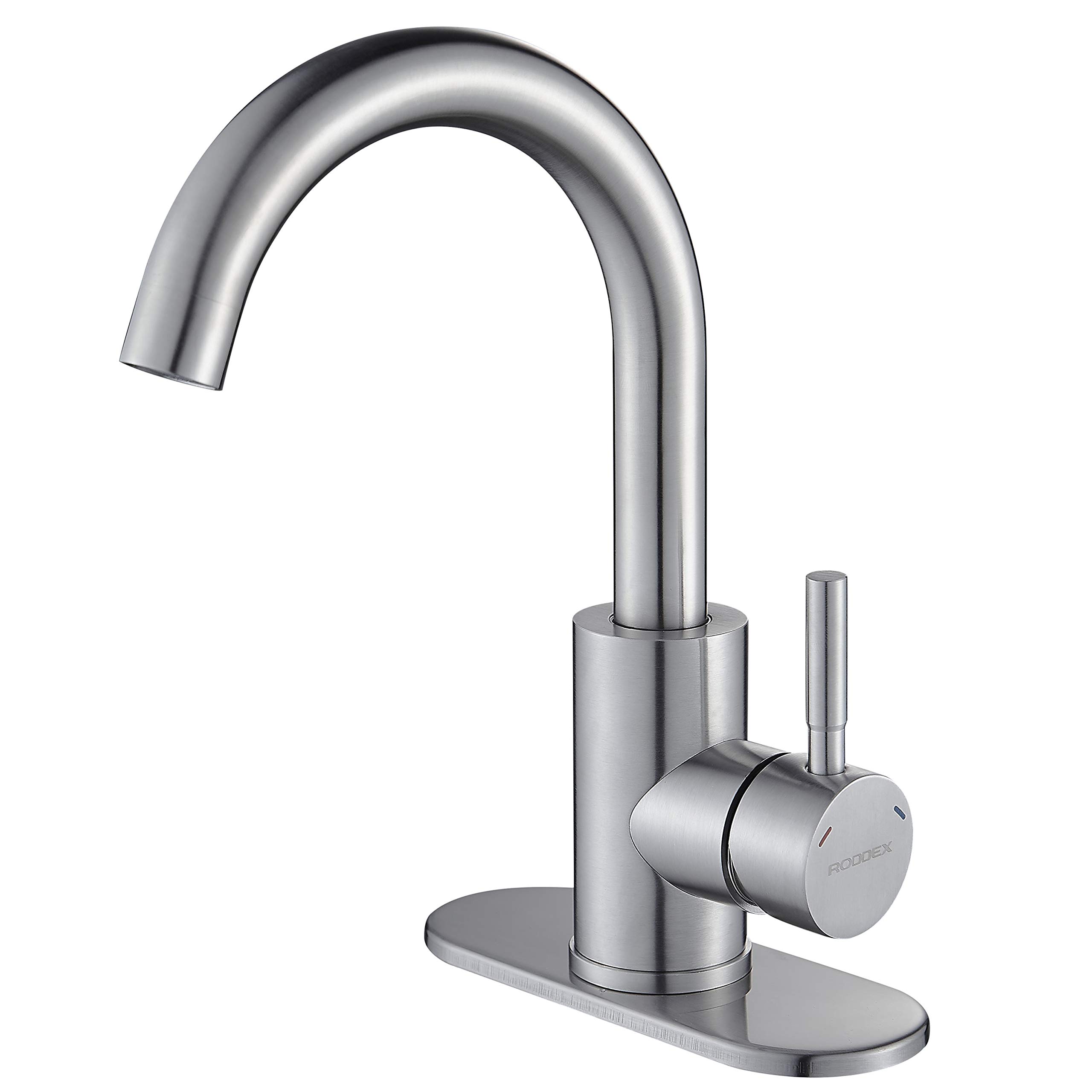 RODDEX Wet Bar Sink Faucet, Stainless Steel 360 Swivel Bar Mixer with 3 Hole Cover Deck Plate, Small Modern Single Handle Tap fo