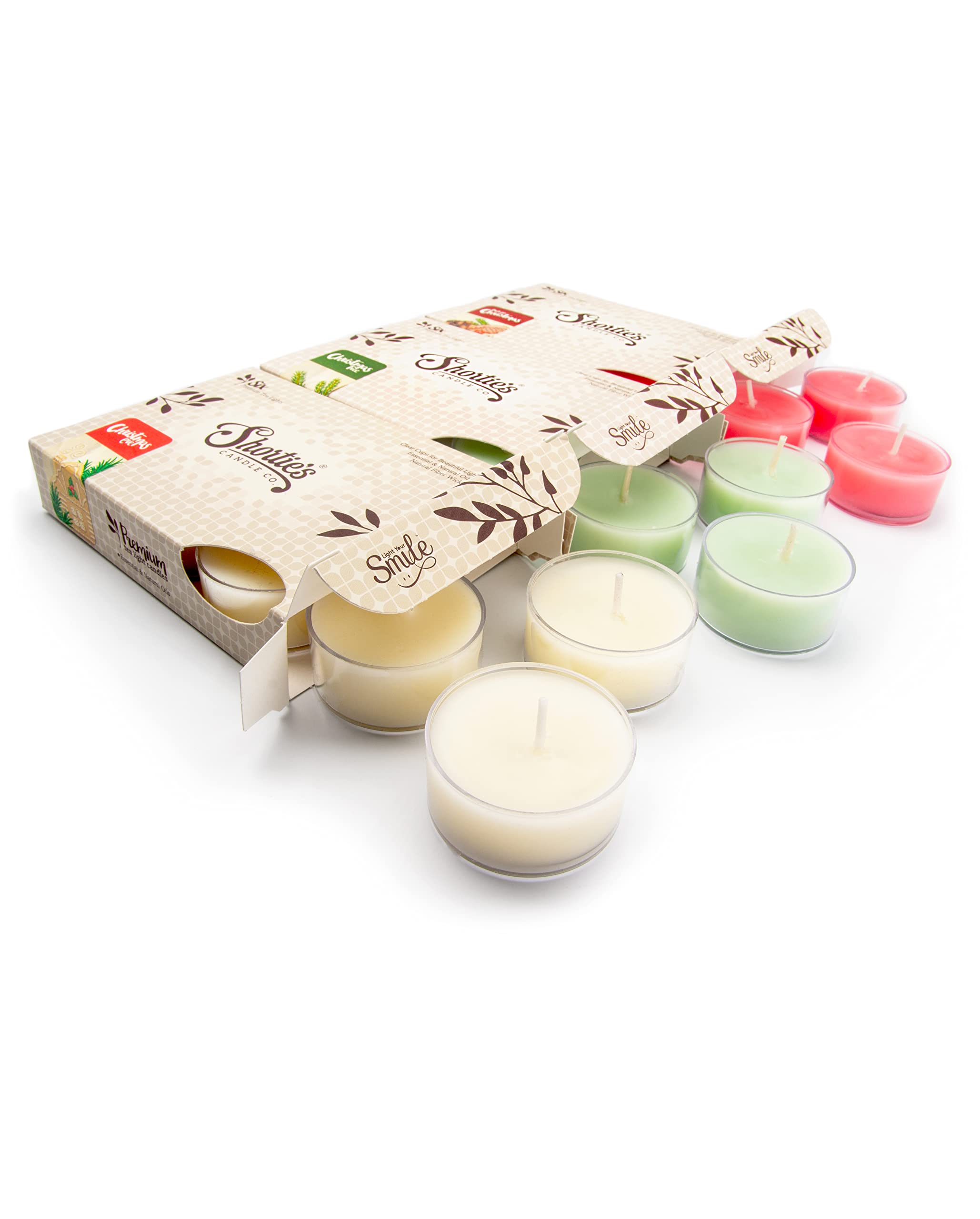 Shortie's Candle Company Christmas Premium Tealight Candles Variety 3 Pack (18 Highly Scented Tea Lights) - Dicken's Christmas, Christmas Tree, Christmas