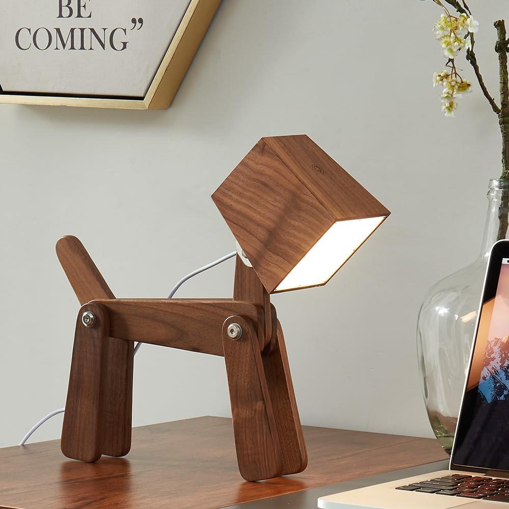 HROOME Super Cute Dog Table Lamp for Kids Room Bedroom Bedside - Dimmable Touch Control Wood Fun Unique Desk Lamp Warm White Lig