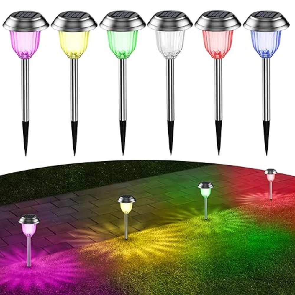 intelamp Solar Pathway Lights, Solar Outdoor Lights 7 Colors Changing Waterproof Stainless Steel Yard Light Landscape Path Light