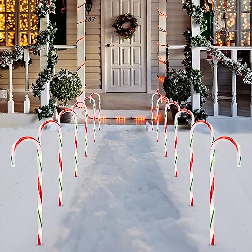 Joiedomi 17” Christmas Candy Cane Pathway Markers Lights with Stake, Set of 12 Christmas Stakes Outdoor Christmas Decorations Li