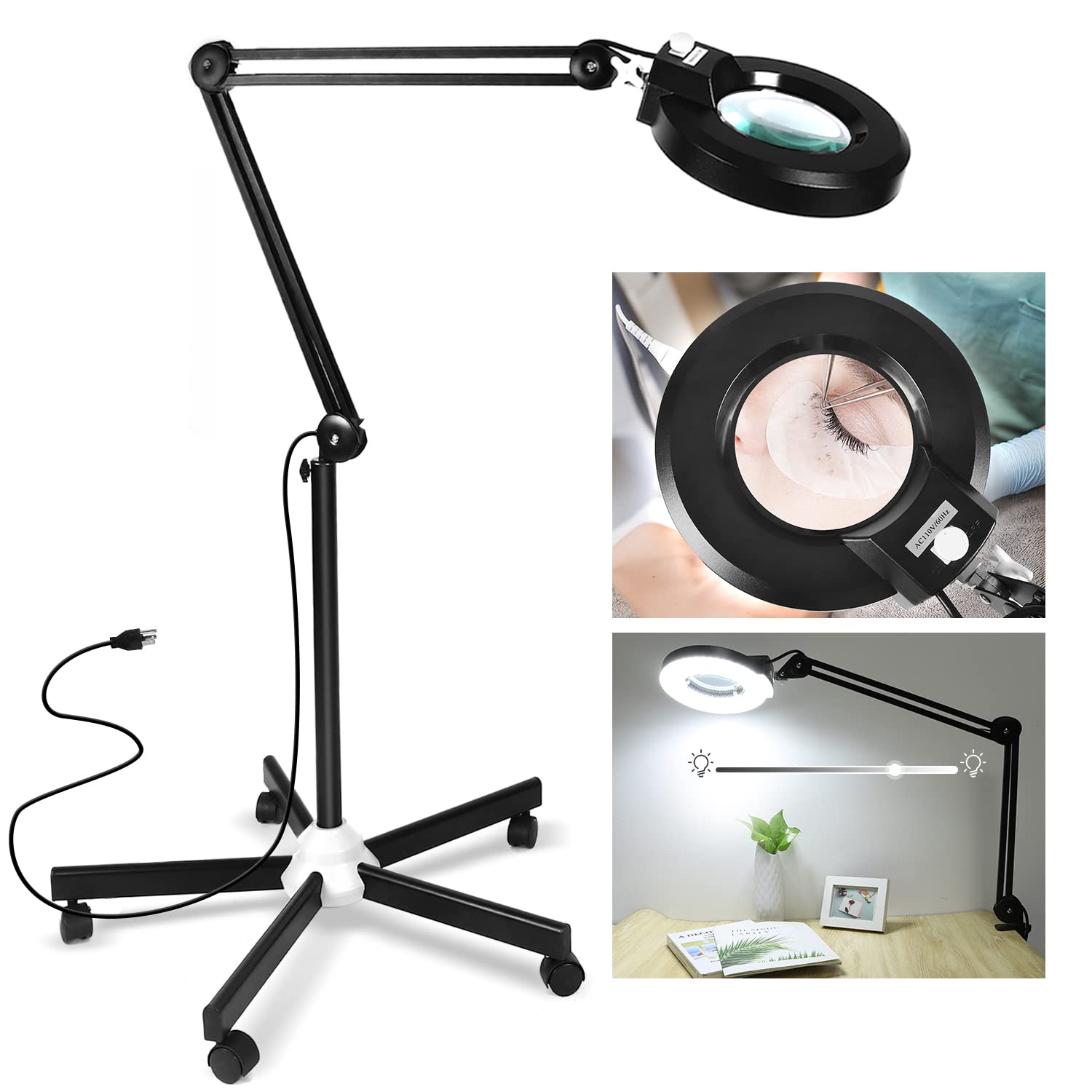 8X Magnifying Glass with Light and Stand, LANCOSC Floor Lamp with 5-Wheel  Rolling Base for Facials Lash Estheticians, 1,500 Lume