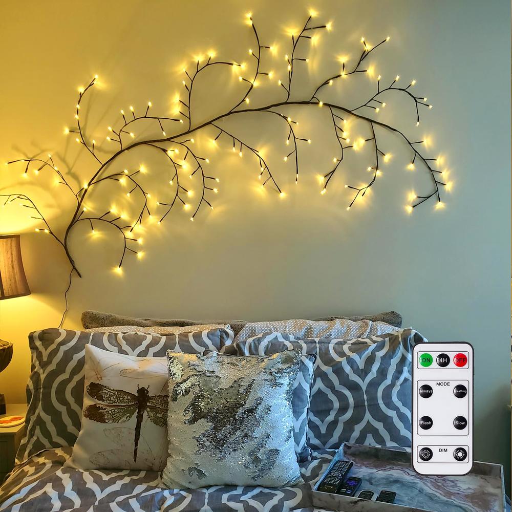 GOESWELL Enchanted Willow Vine Lights with Remote, Christmas Decorations Flexible DIY Vines with Lights, 144 LEDs 7.5FT Willow L