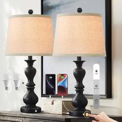 Dungoo 26" Farmhouse Touch Control Table Lamps Set of 2, 3-Way Dimmable Black Table Lamps with USB & USB-C, Rustic Bedside Lamps