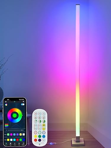 BrizLabs Christmas Corner Floor Lamp, Smart Color Changing LED Corner Lamp with Bluetooth APP & Remote, Dimmable Xmas Mood Stand