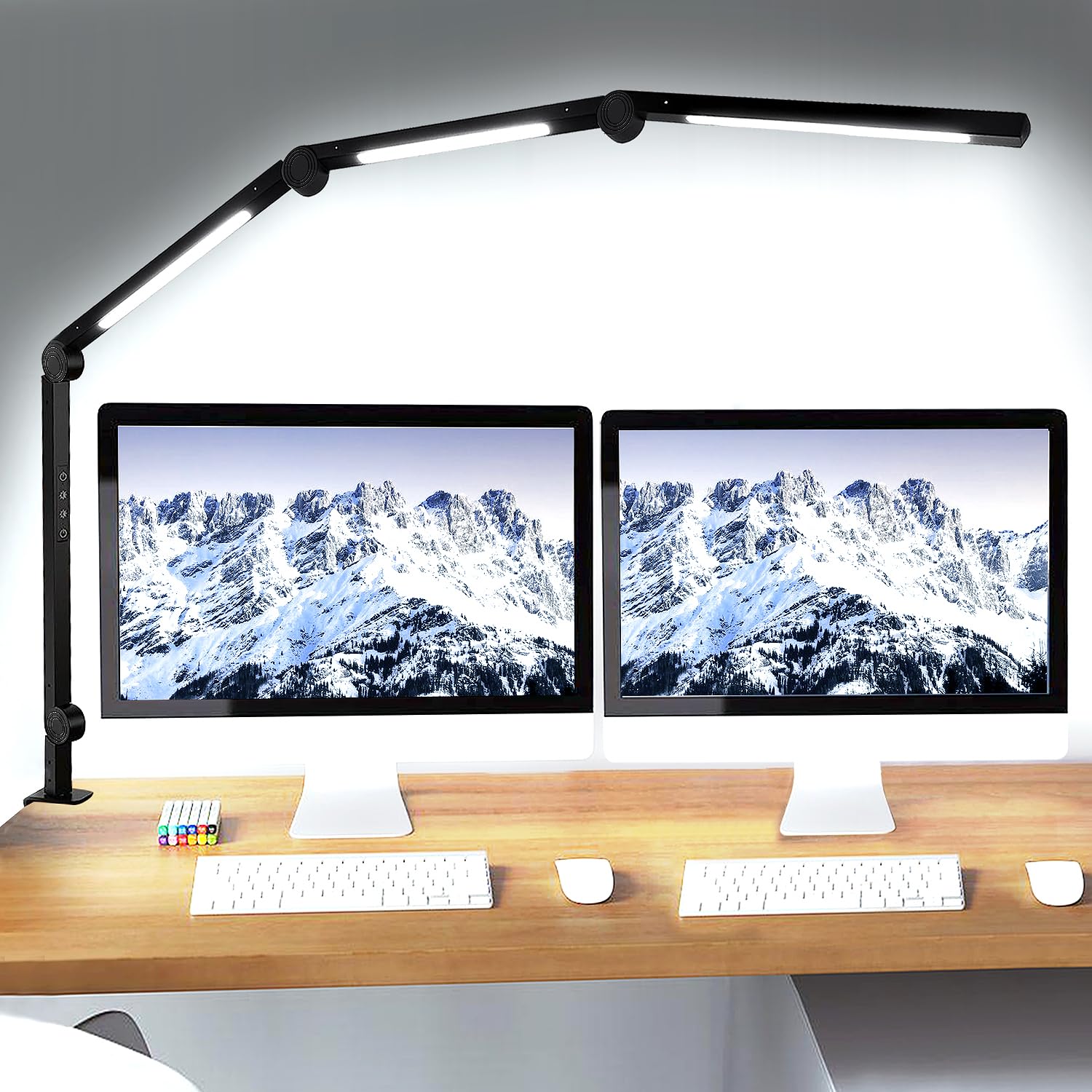 vimeepro LED Desk Lamp with Clamp Flexible 4 sections Swing Arm Three light sources desk light, 4 Color Modes & 5 Brightness, Ey