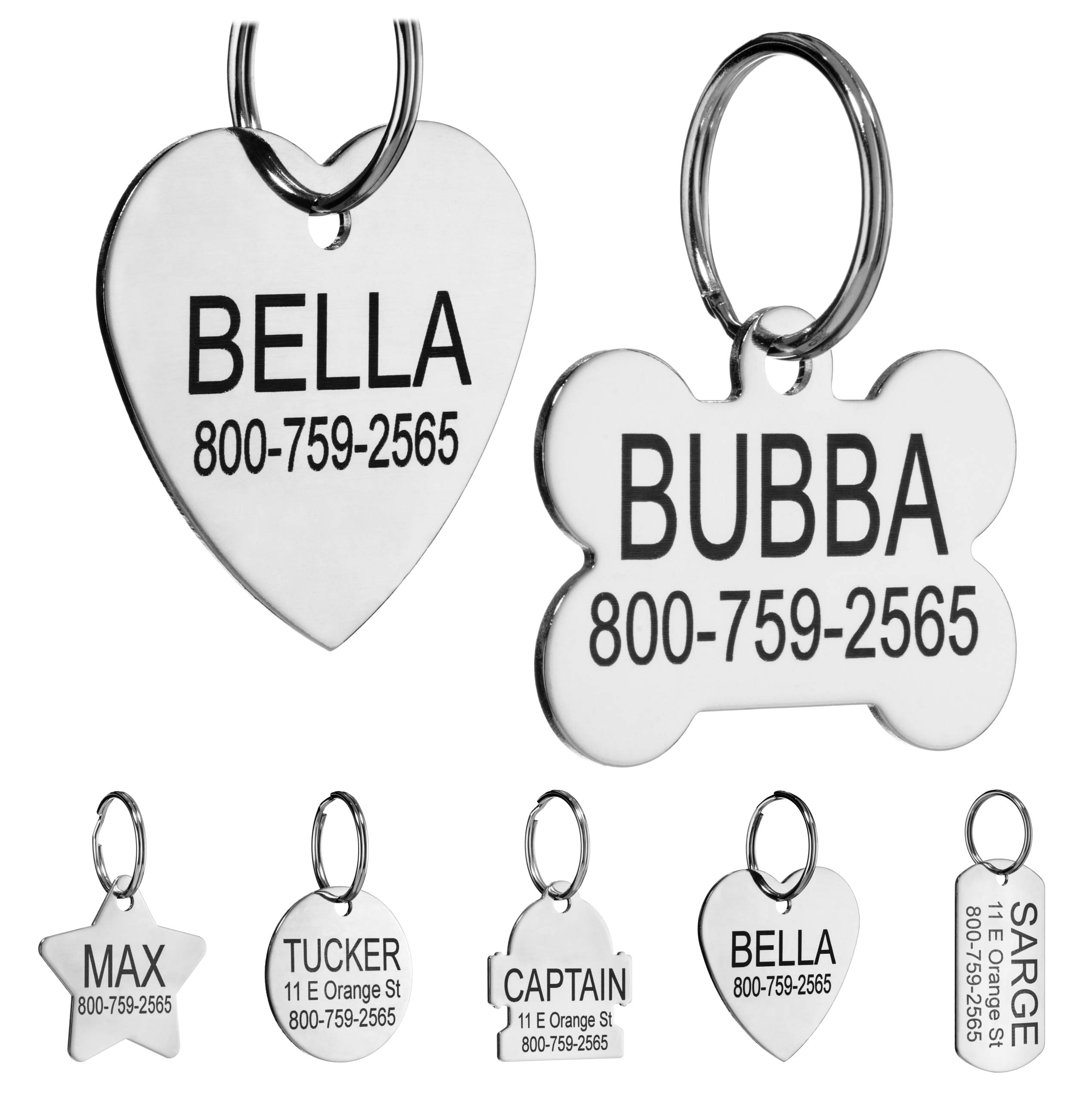 Providence Engraving Custom Engraved Stainless Steel Pet ID Tags - Personalized Front and Back Identification, For Large or Smal