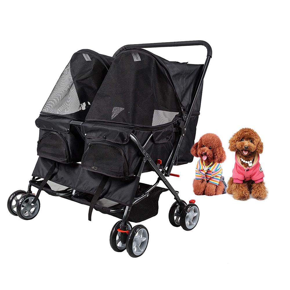 Dporticus Double Pet Stroller Foldable Stroller for 2 Dogs Cats Two-Seater Carrier Strolling Cart for Dog Cat and More Multiple 