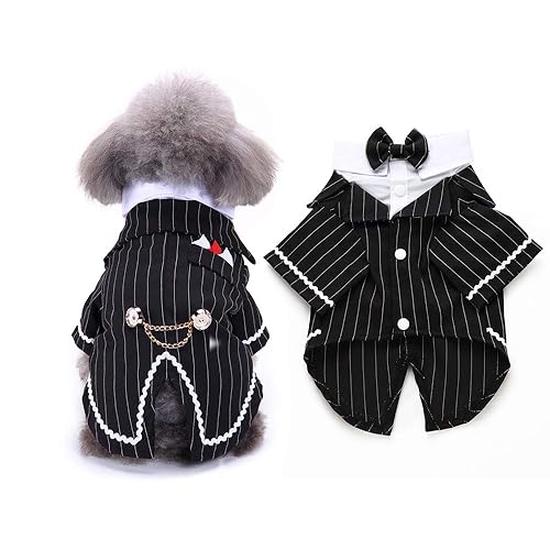 fladorepet Gentleman Dog Shirt Puppy Pet Small Dog Clothes,Pet Suit Bow Tie Costume, Cat Wedding Shirt Formal Tuxedo with Black Tie, Dog Pr