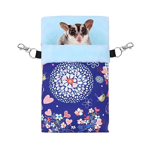 Wontee Small Pet Sleeping Pouch Sleep Bag Warm Bed Hideout for Hamsters Hedgehogs Sugar Gliders Squirrels (M, Blue Elk)