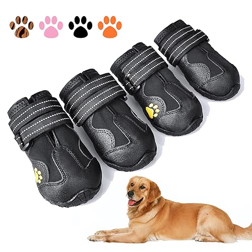 XSY&G Dog Boots,Waterproof Dog Shoes,Dog Booties with Reflective Velcro Rugged Anti-Slip Sole and Skid-Proof,Outdoor Dog Shoes f
