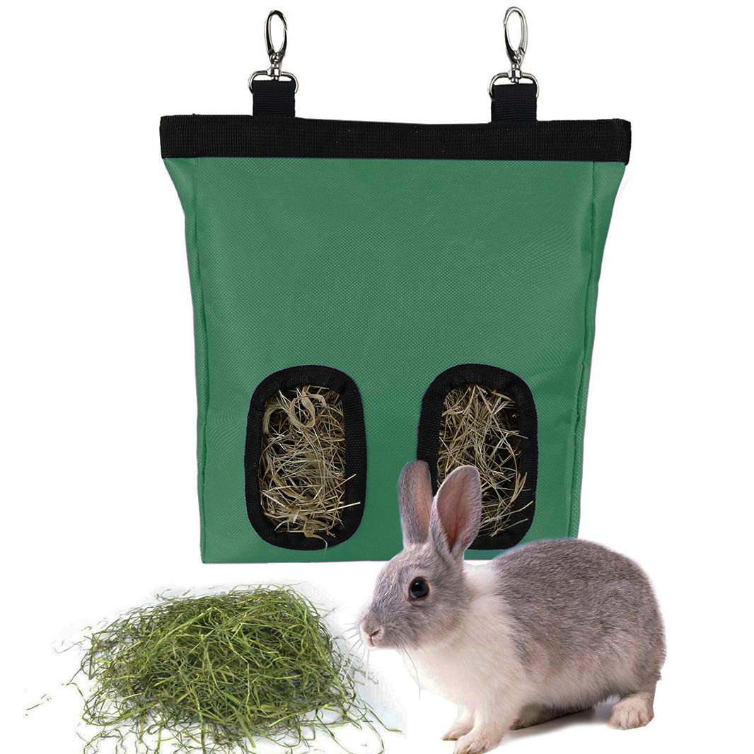 STKYGOOD Hay Bag for Rabbits, Rabbit Hay Bag, Guinea Pig Accessories, Hay Feeder (2 Holes, Green)