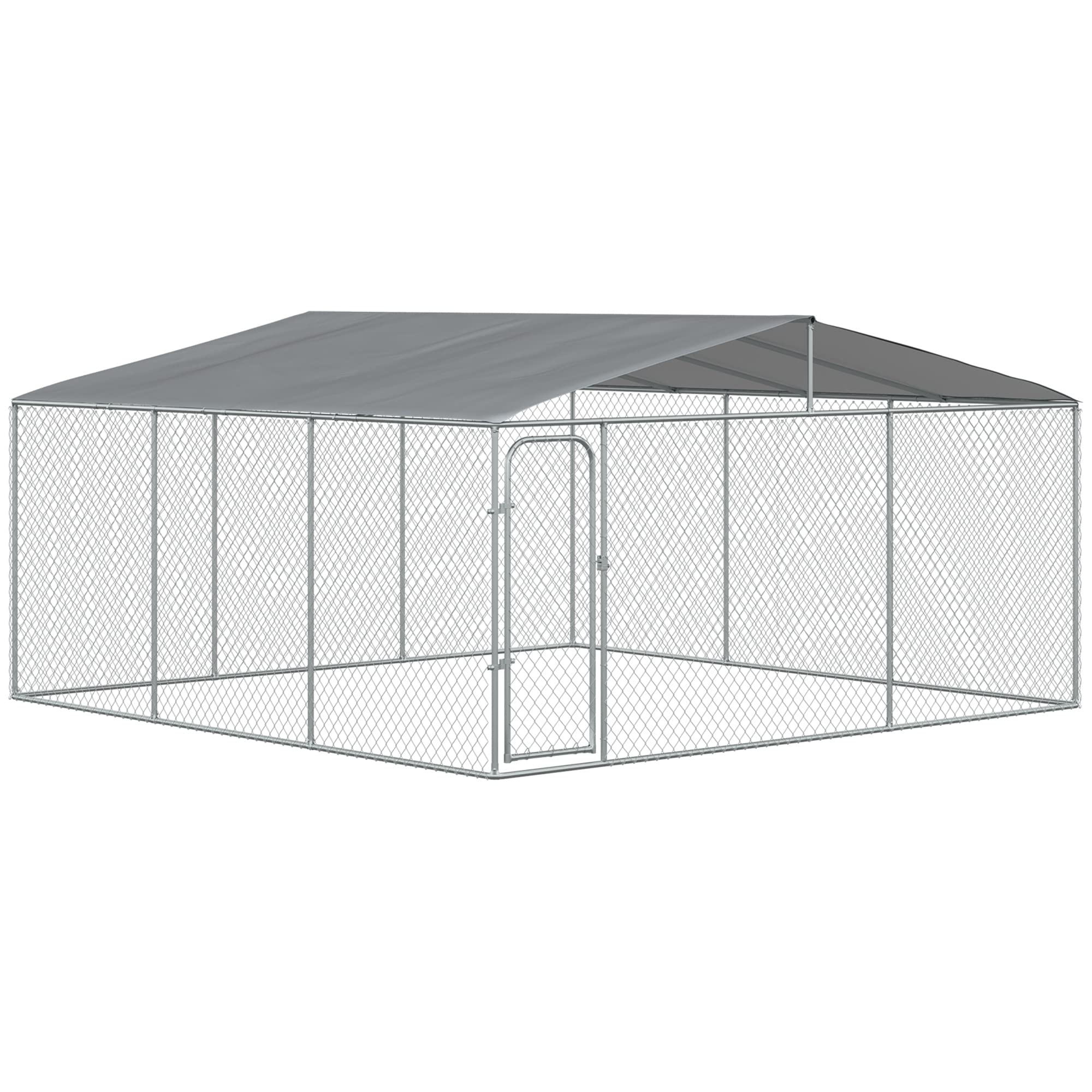 PawHut Dog Kennel Outdoor with Waterproof Canopy, Dog Run with Galvanized Chain Link, Secure Lock, for Backyard and Patio, 15' x