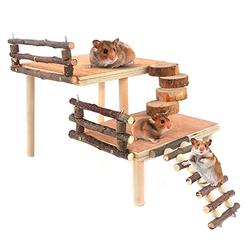 HOSUKKO Hamster Climbing Toys Natural Wooden Two-Tier Hamster Playground(Fixed with 4 Screws) Hamster Playing Activity Platform Apple Wo
