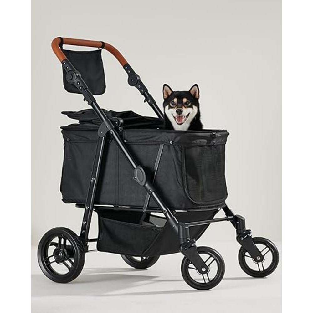 Zoosky Medium Folding Pet Stroller, Up to 66lbs Dog Folding Stroller, Adjustable Handle, 180˚ Convertible Canopy, 4 Wheels Dog/C