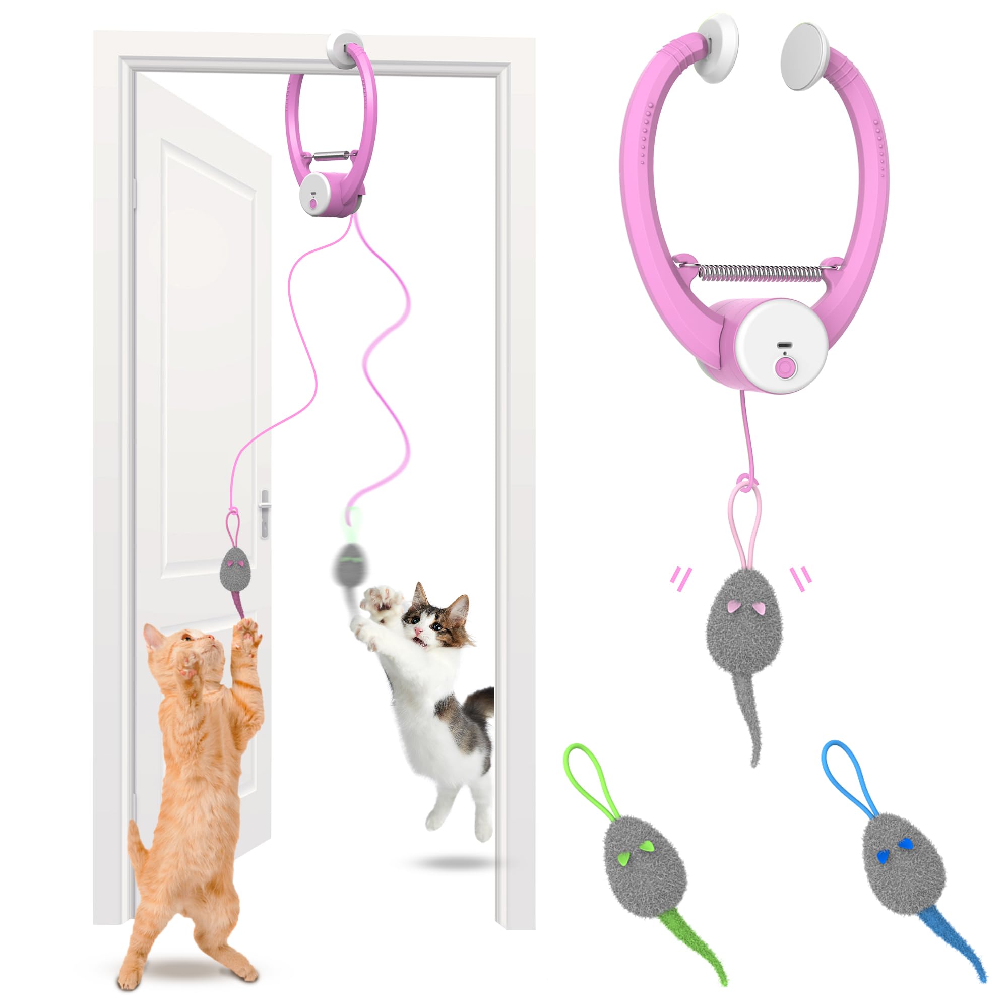 Bolpetizo Cat Toys, Hanging Automatic Interactive Cat Toy, Colorful Bouncing Mice, Extra Long Elastic Rope, Motion Activated Rechargeable 
