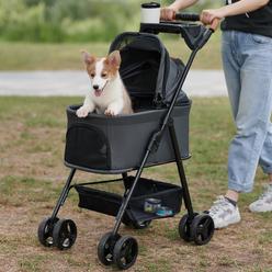 Zoosky 3 in 1 Folding Dog Stroller, Pet Folding Stroller, 4 Wheels Dog/Cat Puppy Stroller w/Removable Travel Carrier for Small/M