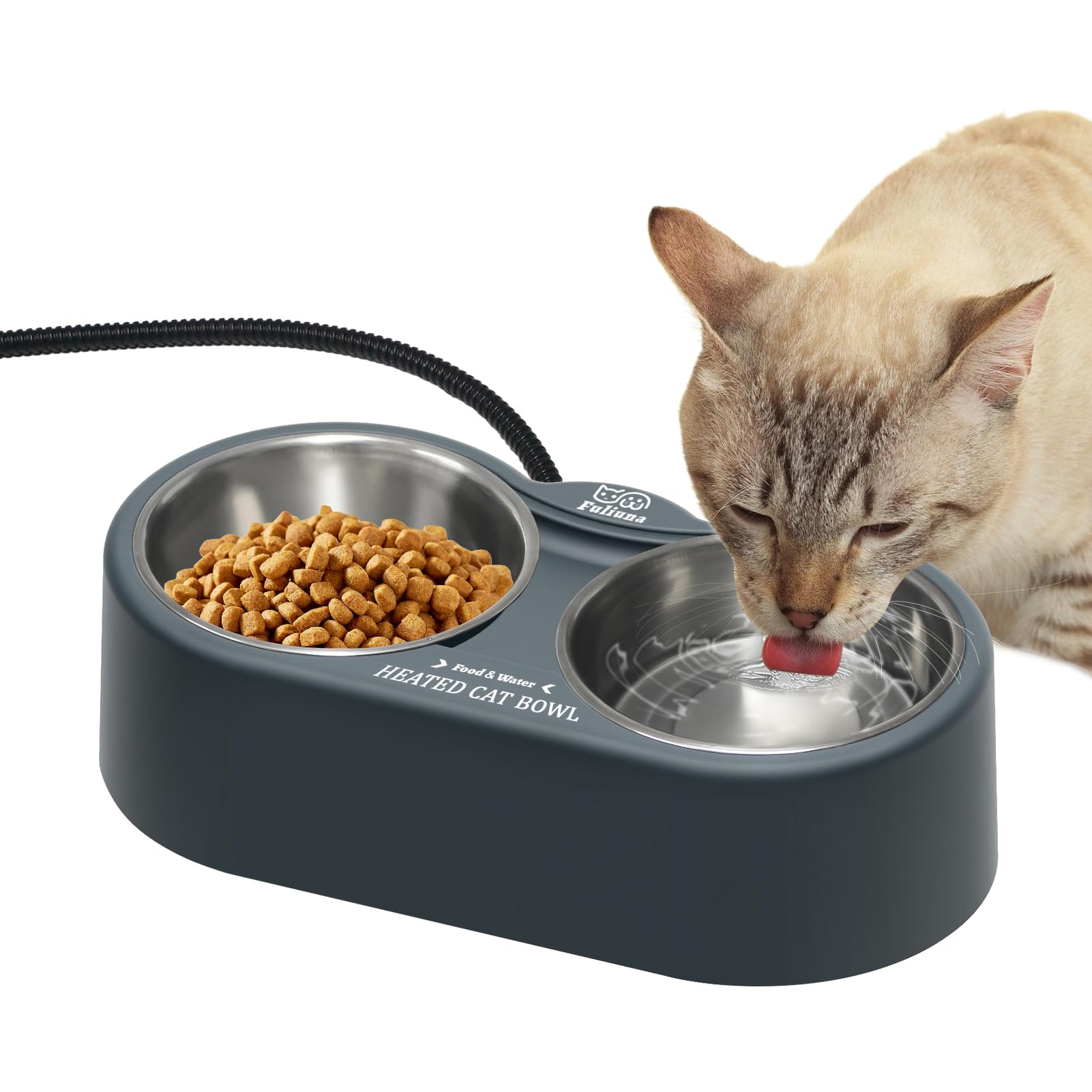 fuliuna Fuliuna Heated Cat Bowl Outdoor Heated Pet Bowl with
