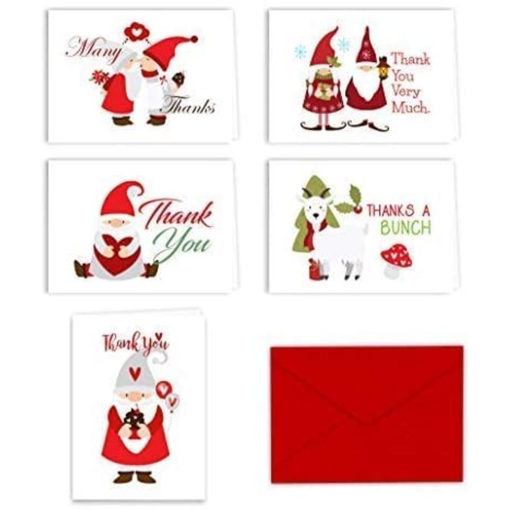 Paper Frenzy Christmas Holiday Gnomes Thank You Note Cards and Envelopes - 25 pack
