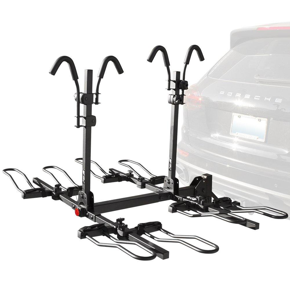 BV 4 Bikes Hitch Mount Rack Carrier for Car Truck SUV - Tray Style Smart Tilting Design Bicycle Hitch Rack